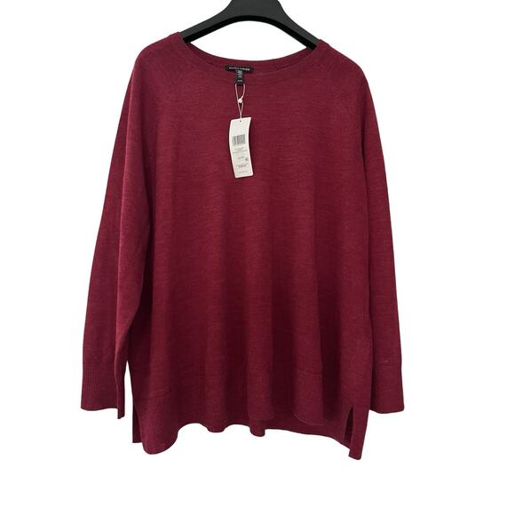 Eileen Fisher Extra Fine Merino Wool Boxy Sweater Size XL Burgandy Quiet Luxury - Picture 1 of 6